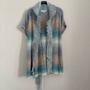 Intermix Women's Size Small Blue Chiara Space Dye Wrap Cardigan Sweater